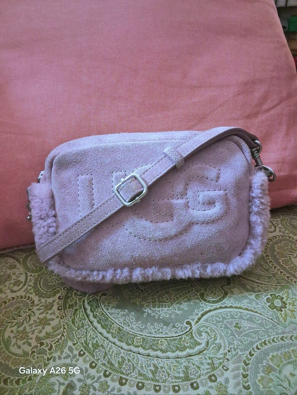 UGG JANEY II Sheepskin Lavender Shearling Trim Crossbody Bag